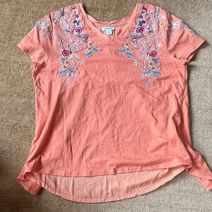 Sundance Coral Embroidered Short Sleeve Top